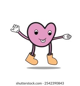 Pink Heart Mascot with Joyful Expression and Open Arms Vector Illustration