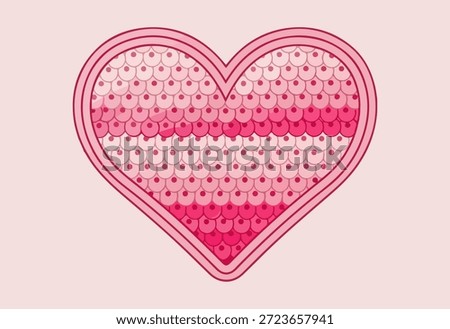 Pink Heart with Mermaid Scale Sequin Pattern, Vector Illustration of Valentine Symbol