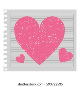 pink heart in the notebook paper, vector illustraction design