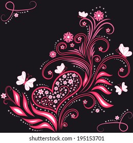 Pink heart on black background