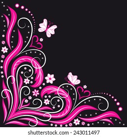 Pink heart on black background