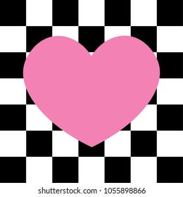 Pink Heart on Black and White Background, Vector Design