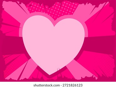  Corazón rosa sobre fondo de arte pop cómico con estallido de sol y puntos, Ilustración vectorial, Anuncio