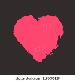 Pink heart on the dark background. Hand drawn love symbol. Clip art, brush, ink. Decor element for Valentine's day card, pattern, poster, label, sticker, postcard and print. 