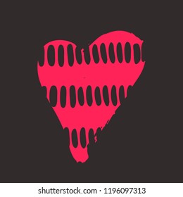 Pink heart on the dark background. Hand drawn love symbol. Clip art, brush, ink. Decor element for Valentine's day card, pattern, poster, label, sticker, postcard and print. 