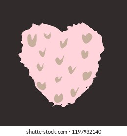 Pink heart on the dark background. Hand drawn love symbol. Clip art, brush, ink. Decor element for Valentine's day card, pattern, poster, label, sticker, postcard and print. 