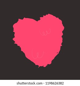 Pink heart on the dark background. Hand drawn love symbol. Clip art, brush, ink. Decor element for Valentine's day card, pattern, poster, label, sticker, postcard and print. 