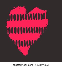 Pink heart on the dark background. Hand drawn love symbol. Clip art, brush, ink. Decor element for Valentine's day card, pattern, poster, label, sticker, postcard and print. 
