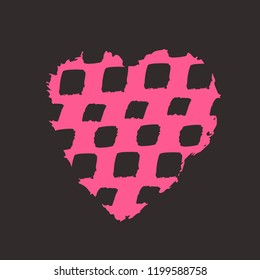Pink heart on the dark background. Hand drawn love symbol. Clip art, brush, ink. Decor element for Valentine's day card, pattern, poster, label, sticker, postcard and print. 