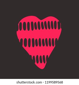 Pink heart on the dark background. Hand drawn love symbol. Clip art, brush, ink. Decor element for Valentine's day card, pattern, poster, label, sticker, postcard and print. 