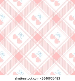 pink heart on Fabric pattern, pink checkered pattern background, gift wrapping paper , seamless pattern 