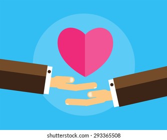 pink heart on hand, vector icon. Send Love Concept.