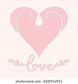 Pink heart on a pale pink background. Love sign. Valentine's day love card. Vector illustration
