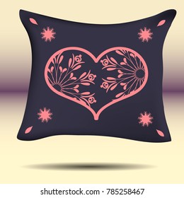 pink heart on the pillow, a pattern to the day of the holy valentine, a gift, bed linen, a pattern on the pillow, print