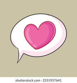 Corazón rosado en una burbuja del discurso. Ilustración vectorial en estilo de dibujos animados.