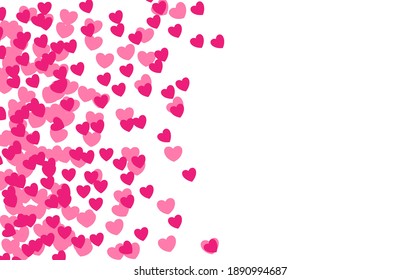 Pink heart on white background. Heart confetti pattern on background. Flying hearts on white background. Template design for a wedding card, Poster, Greeting Card, Poster. Valentine day. Vector