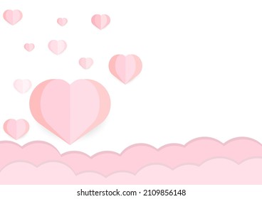 pink heart on white background with copy space. paper art design for Valentine's day and Mother day Concept. Vector Illustration