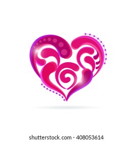 Pink heart on white background. Vector element for your design. Symbols Valentine day. Mixed colors. Multiply blend mode.