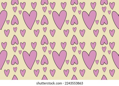  Pink Heart on yellow background seamless pattern