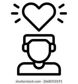 Un corazón rosa sobre la cabeza de una persona, que simboliza el amor, el cuidado o la conexión emocional, ideal para contenido de marketing o bienestar.