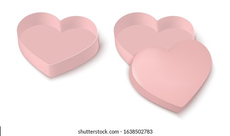 Pink heart package for snacks, food and chocolate. Open box