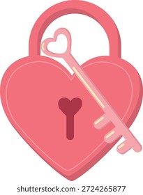 Pink heart padlock with key representing true love, commitment, and romantic bonding. Suitable for love and Valentine designs.