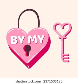 Pink heart padlock for Valentine's Day. Colorful vector illustration in retro cartoon style.