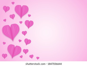 Pink heart paper art style on pink  gradient background design for Happy Valentine's Day,Women's day, Mother's Day, Happy anniversary, Happy birthday greeting card.Vector Illustration
