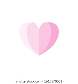 Pink heart paper cut flat design on white background for valentine ' s day and love fastive.