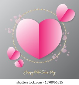 The pink heart paper vector for valentines content.