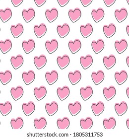 Pink heart pattern. Children's simple drawing. Textiles, printing, packaging, postcards.