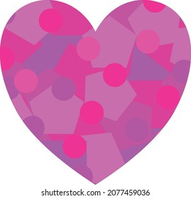 A pink heart with a pattern made of squares and circles