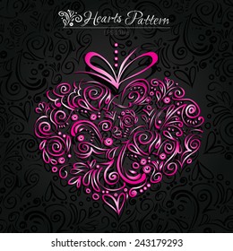 Pink heart pattern on black backround