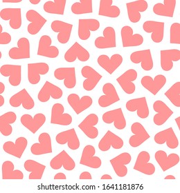 Pink heart pattern on white background. Vector seamless heart pattern. Valentine's day. Great for wallpaper, web background, wrapping paper, fabric, packaging, greeting cards, invitations and more.