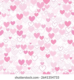 Pink heart pattern on white background. Seamless pattern for graphic design, fabric, or paper.
