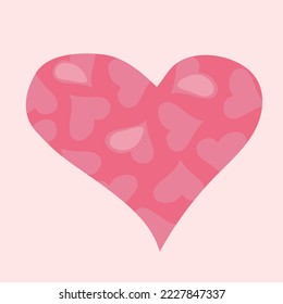 Pink heart with a pattern of small hearts. Postcard in vector