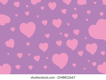 Pink heart pattern wallpaper scattered on a purple background. The hearts vary in size, giving a romantic and sweet decorative impression. This pattern is suitable for love themes or cheerful designs.