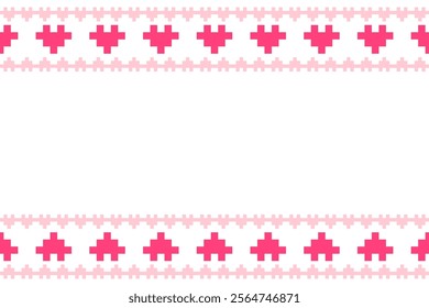 Pink heart patterns and light pink stitch-like lines in a retro mosaic embroidery style for product design and graphic projects themed around love or Valentine's Day