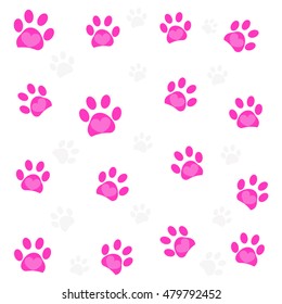 Pink heart paw prints pattern vector illustration