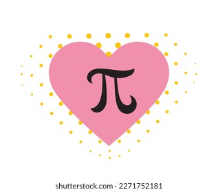 Pink Heart With Pi Symbol Isolated On Yellow Polka Dot Background