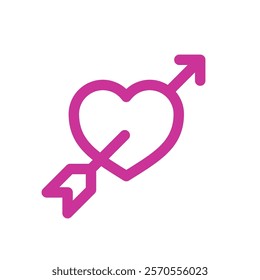 Pink heart pierced by an arrow, symbolizing love at first sight. Perfect for Valentine's Day and romantic designs. Vector illustration, isolated on white background