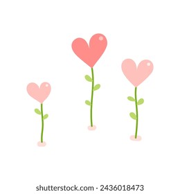 Plantas de corazón rosado sobre fondo blanco. Ilustración de tarjeta de San Valentín.