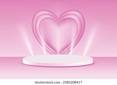 Pink heart podium platform sportlight backdrop