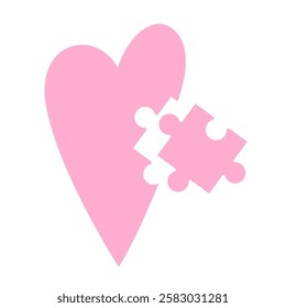 Pink heart puzzle with missing piece jigsaw. Heart with a missing puzzle piece symbolizes incompleteness or longing