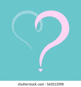 Pink heart question mark isolated on mint background. Vector illustration