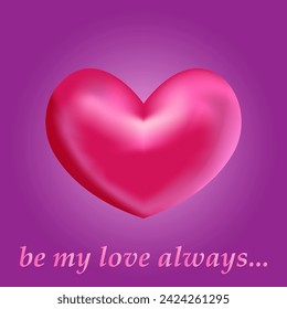 Pink heart. Realistic 3d icon design of heart symbol of love. Vector illustration