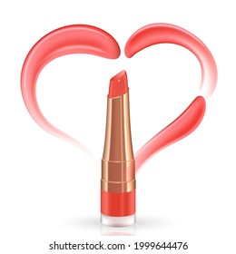 Pink heart of realistic vector cream or lipstick smears. Isolated on white background.