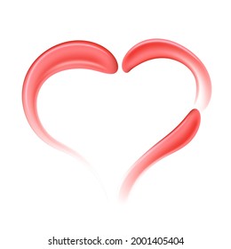 Pink heart of realistic vector cream or lipstick smears. Isolated on white background.