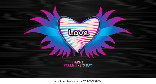 Pink heart retro style creative design for happy valentine's day banner. Valentine's day social banner, card, poster, backdrop, Valentine's day abstract background, heart with wings logo for t-shirt