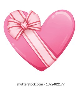 Pink heart ribbon illustration. Vector Illustration. Pink heart shape gift box, White bow with pink stripes. This cute illustration design decorations for the festival of love on Valentine's Day.
